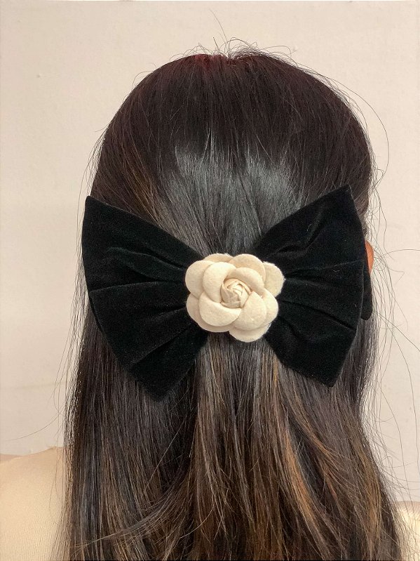 LAÇO VELUDO COM FLOR PRETO