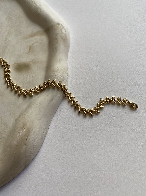 Pulseira Folhas Douradas Banho De Ouro 18k