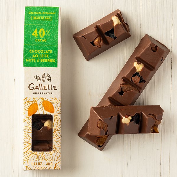 Barrinha 40% Cacau Chocolate ao Leite Nuts & Berries (40g)
