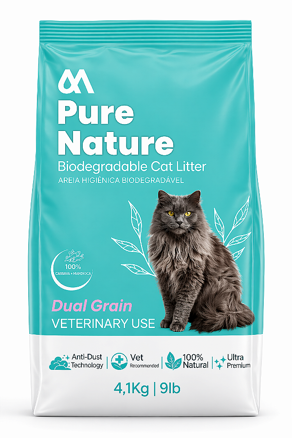 Areia Higiênica Biodegradável Manzz Pure Nature – Mistura de Grãos Duplos, Aglomeração Forte, Controle de Odores – 4,5kg