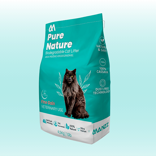 Areia Higiênica Biodegradável Manzz Pure Nature – Grãos Finos, Aglomeração Rápida, Controle Natural de Odores – 4,5kg