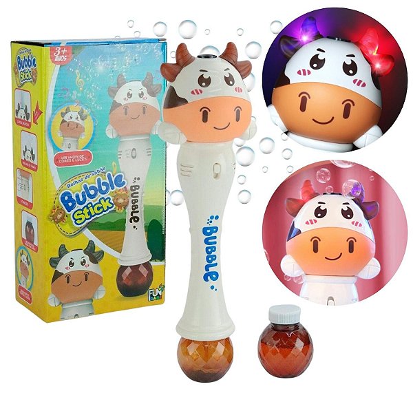 Brinquedo Lança Bolhas Sabão Vaquinha Luz Som 29cm Infantil