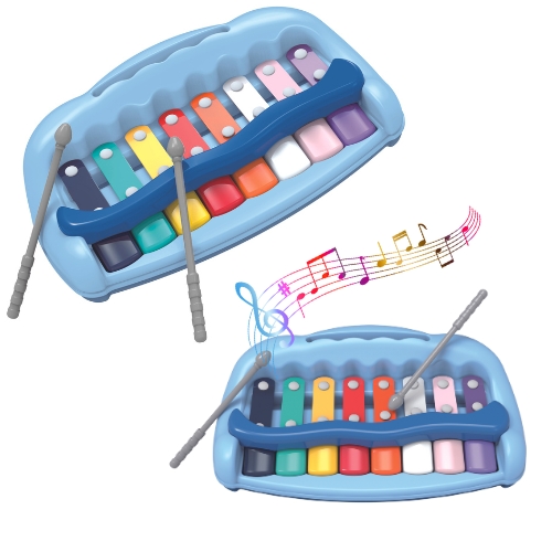 Brinquedo Xilofone Infantil Azul Musical Bebês Piano Baqueta