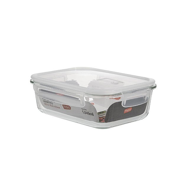 Pote de Vidro Marmita Tampa Hermetico Retangular 1040ml