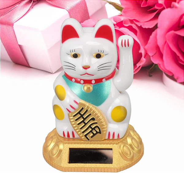 Manekineko Gato da Sorte energia Solar Dourado japonês