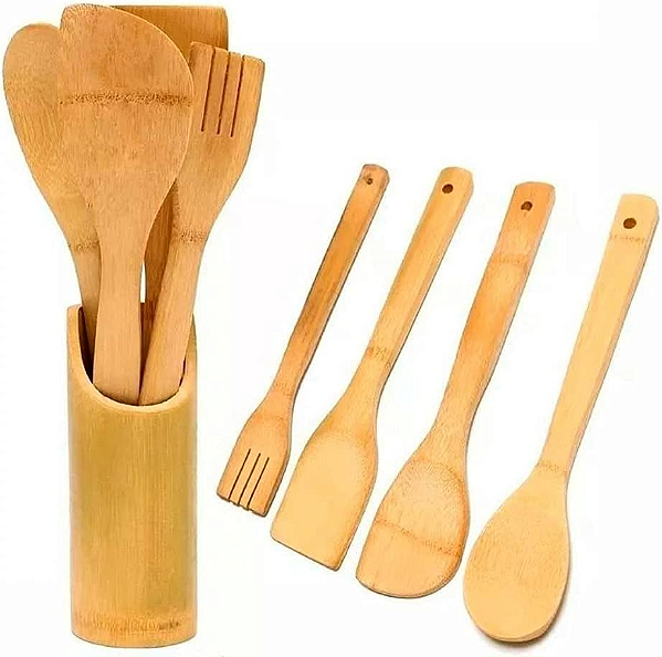 Kit de 5 utensílios em Bambu