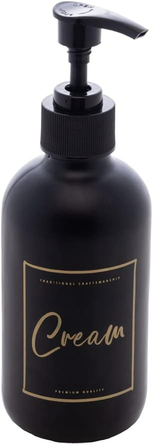 Kit com Porta Creme e Porta Sabonete de Vidro Fosco com Pump em Plástico Preto 250ml - Lyor