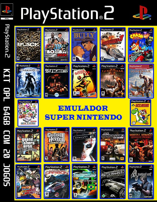 Kit OPL Para Playstation 2 - Kit Opl PS2 Pen Drive 64gb Com 20 Jogos