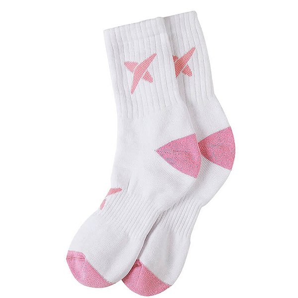 Meia Drop Shot Cano Longo Estrela - Branca e Rosa - 35 ao 39