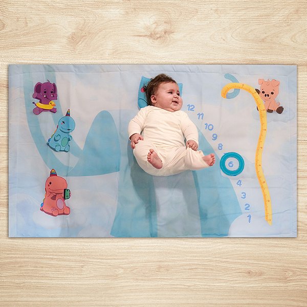 Tapete mêsversário Escorregador Azul fofinho tipo edredom com marcador de meses e travesseiro anatômico - Babytube