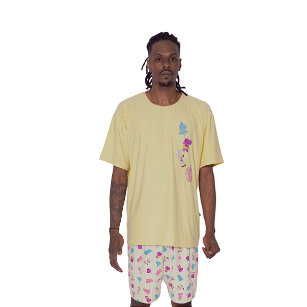 Pijama No Mundo da Lua Adulto Masculino TurmaTube Amarelo - Turmatube