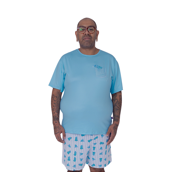 Pijama No Mundo da Lua Adulto Masculino Nino Azul Bolso - Turmatube
