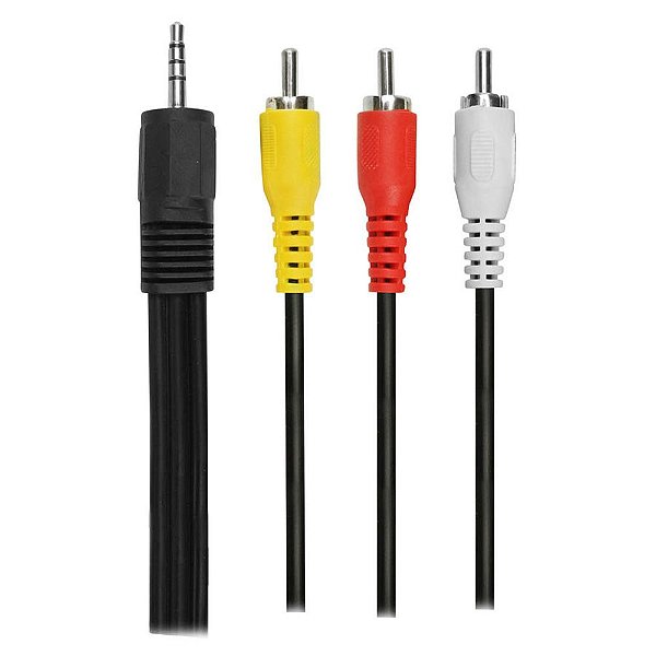 Cabo P3 Estereo + 3 RCA Macho Preto 1,3 Metro Pix