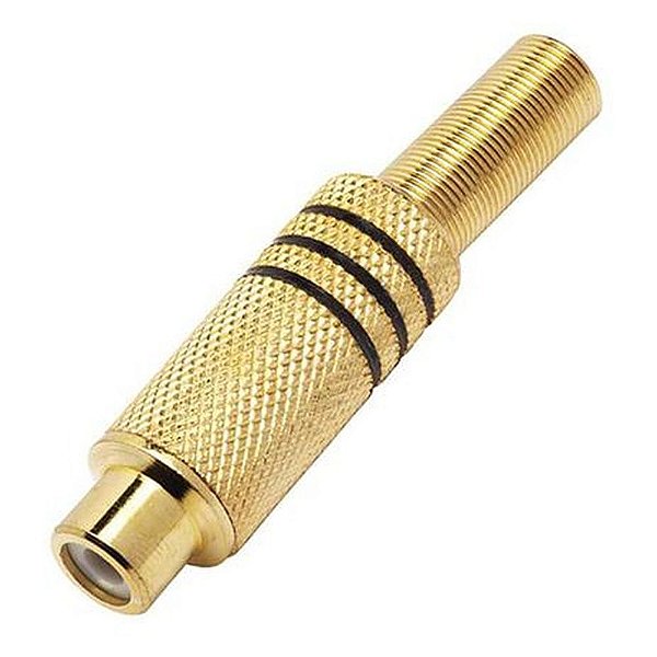 Plug Rca 6mm Femea Dourado Preto