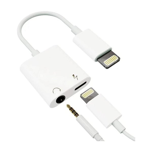 Adaptador Lightning Para Carregar E Usar Fone P2 E Microfone