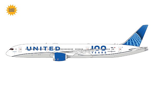 PRÉ-VENDA-Gemini Jets: 1/400 United Airlines Boeing 787-9 “100 Years” (flaps down)