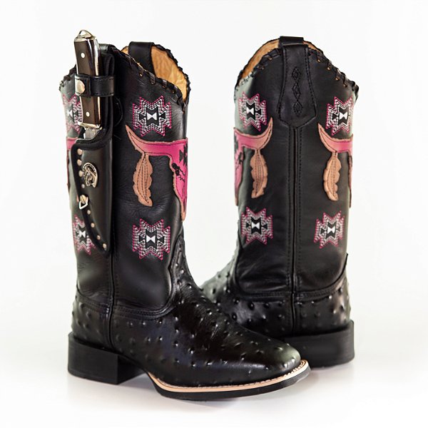 Bota Texana Touro Rosa Bainha e Faca