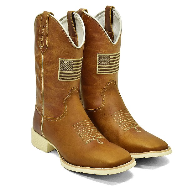 Bota Texana Americana Sola Bege Bandeira