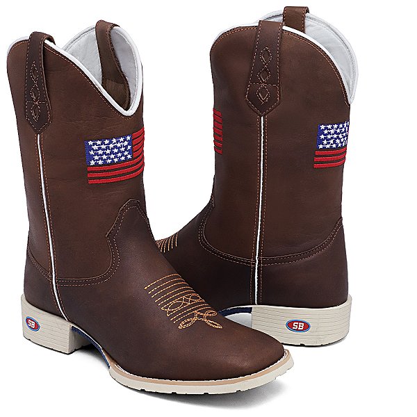 Bota Texana Americana Sola Bege Bandeira Vermelha