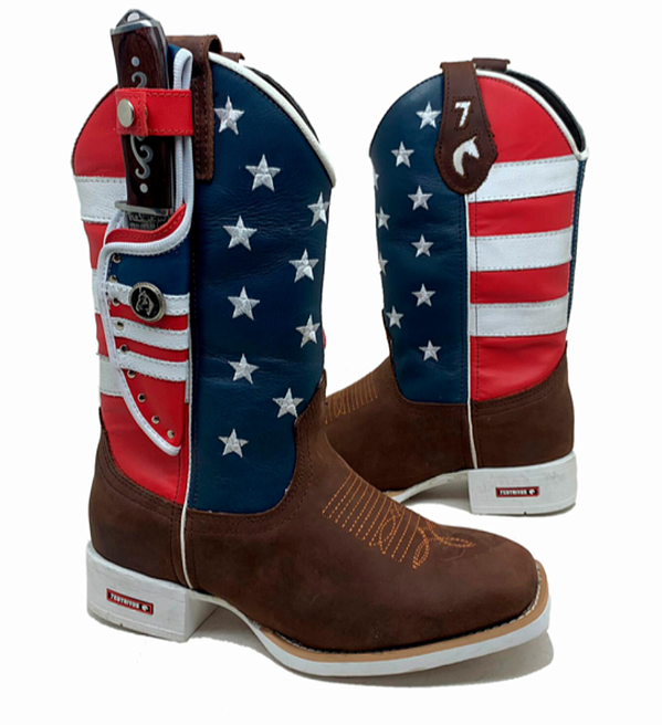 Bota Texana Country Americana Sola Branca com Bainha e Faca