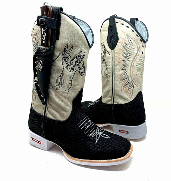 Bota Texana Cavalos Sola Branca Com m Bainha e Faca