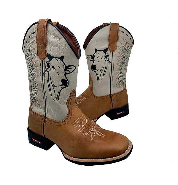 Bota Texana Touro Nelore Amarelo Bege Fosco