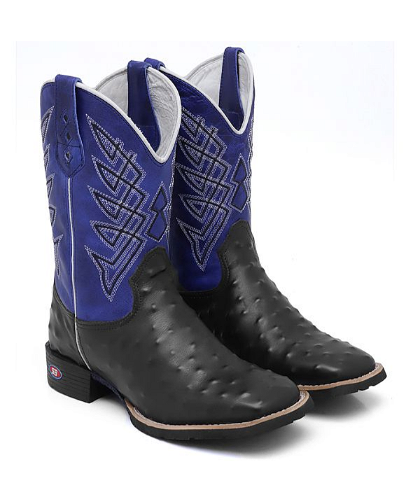Bota Texana Azul e Preta Avestruz