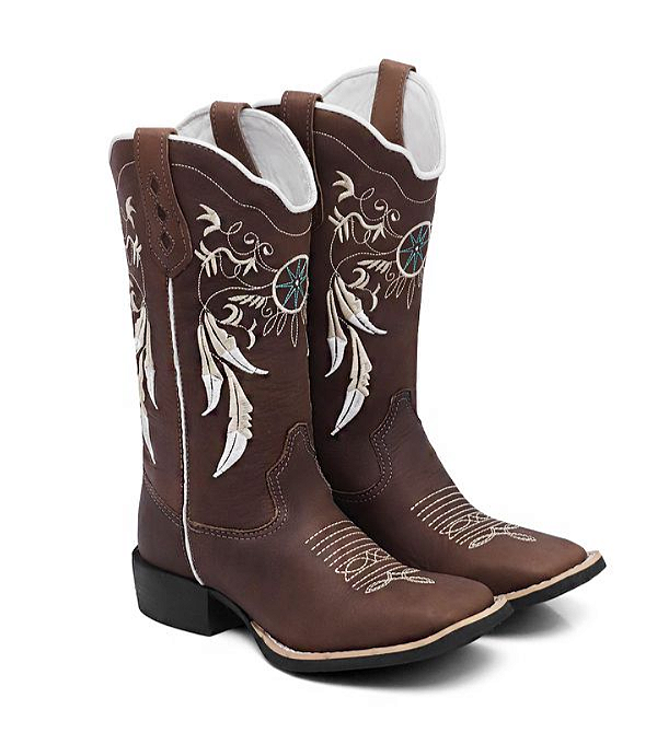 Bota Texana Bordado Mandala Couro Crazy Horse Feminina