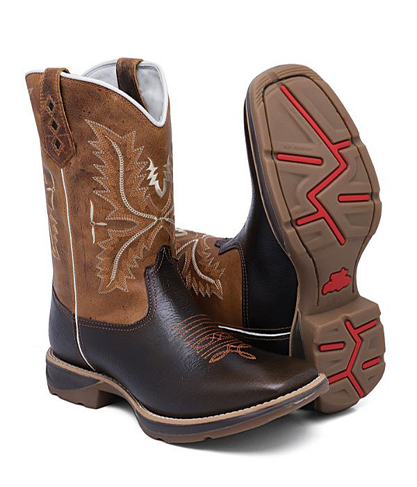 Bota Texana Country Sola Jump Couro Marrom Reforçada