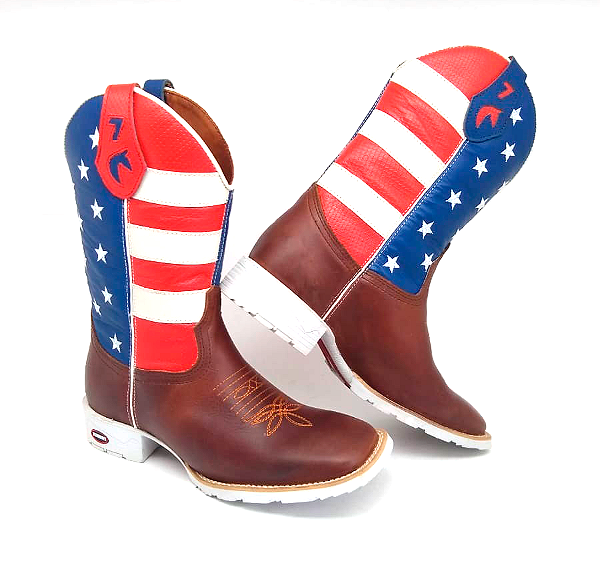 Bota Texana - Bandeira USA - Sola Branca