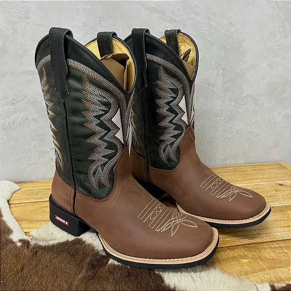 Bota Texana Tradicional Couro Verde Petròleo Bordado Branco