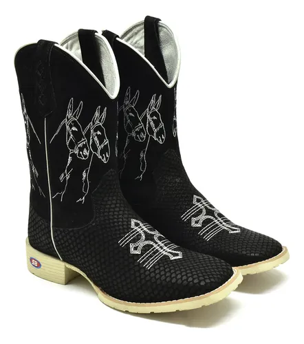 Bota Texana Country Preta Escamada Muladeiro Sola Bege