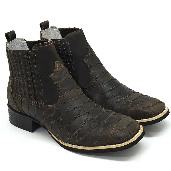 Botina Masculina Country Couro Escamada Marrom