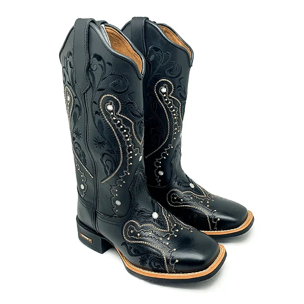 Bota Texana Florência Preta Cano Longo