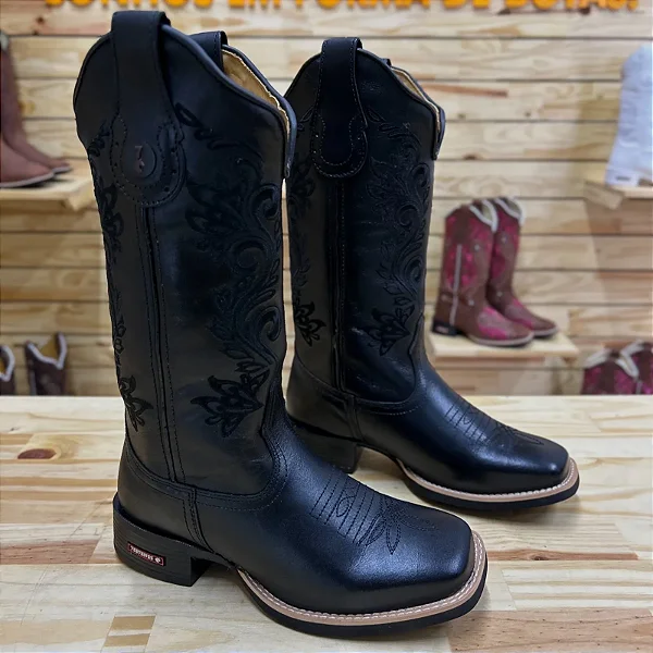 Bota Texana Country Feminina Preta Florência Cano Longo