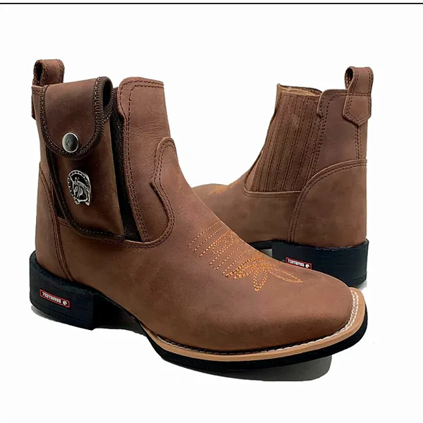 Botina Country Americana Couro Marrom Com Bainha e Canivete