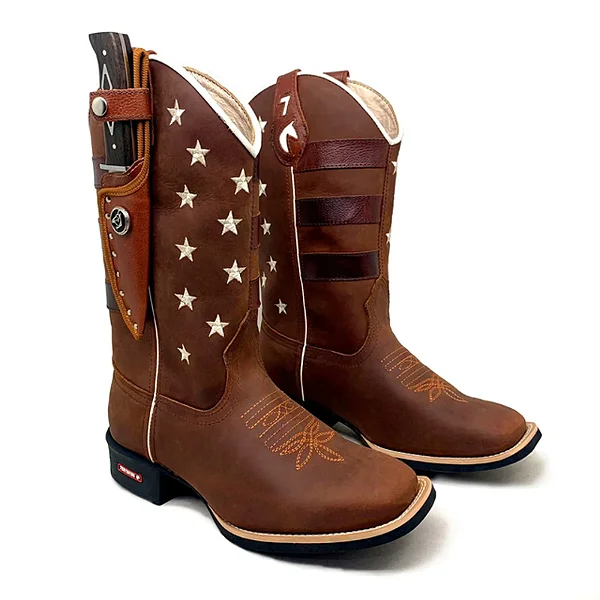 Bota Texana Country Americana Marrom com Bainha e Faca