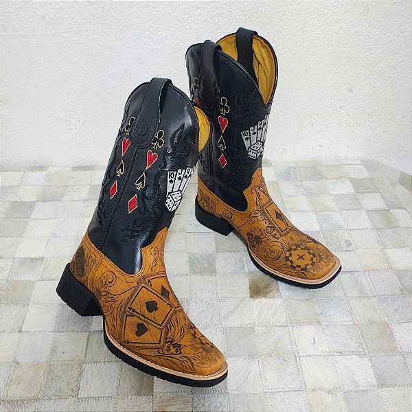 Bota Texana Cassino Com Baralho Preto