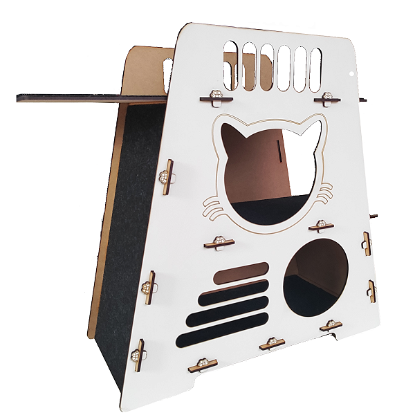 Arranhador Casinha Toca Para Gatos Carpete Mdf Exclusivo 3 Andares Ventilada Caminha
