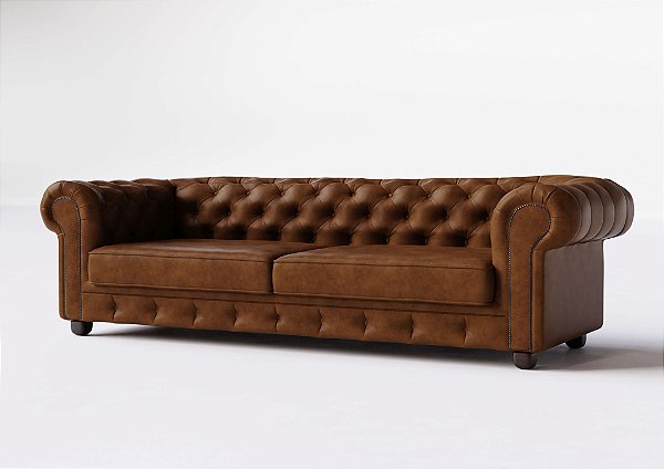 Sofá  Chesterfield 3 Lugares 2,20 Mts 100% Couro