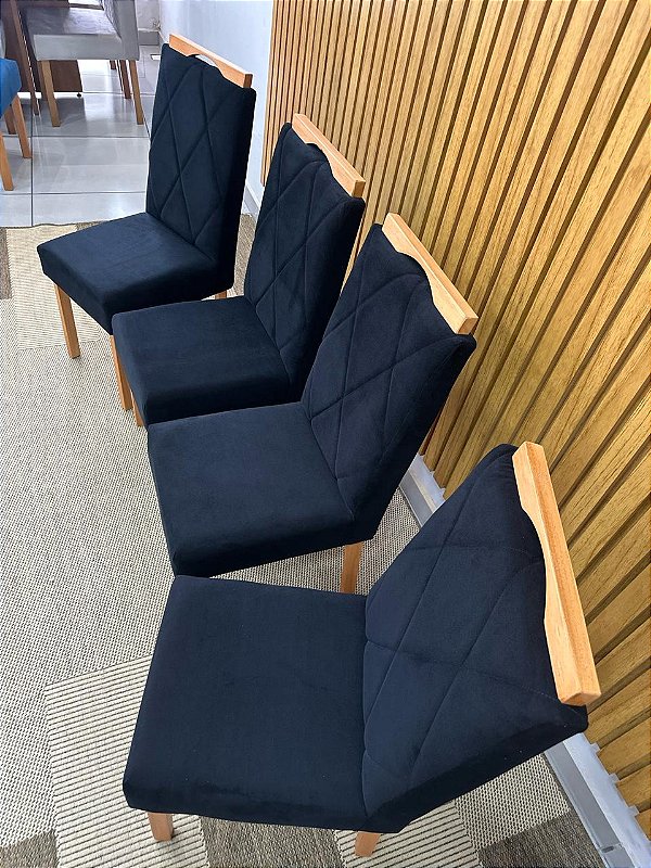 Cadeira para mesa de jantar estofada Preto com 4 unidades