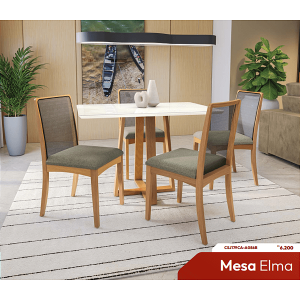 Mesa com 4 cadeiras Elma Madeira maciça 1,20 Mts