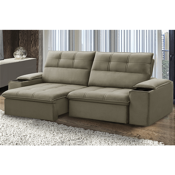 Sofá Retrátil e Reclinável França com porta copos e molas ensacadas