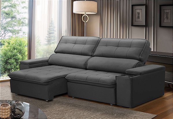 Sofá Kyoto com molas ensacadas e Porta copos embutido