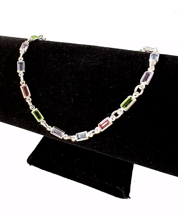 Pulseira com Zircônias Retangulares Coloridas em Prata 925