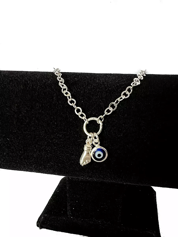 Pulseira Pingentes Olho Grego e Figa em Prata 925