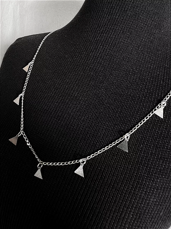 Colar Choker Triângulos em Prata 925 - 35cm + Extensor