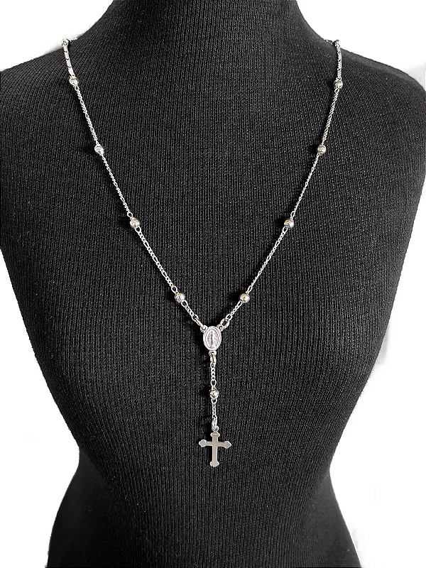 Colar Terço Feminino em Prata 925 Italiana 55cm