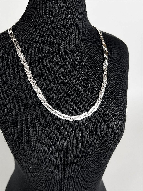 Colar Choker Trançada 3 Fios em Prata 925 5mm 40cm