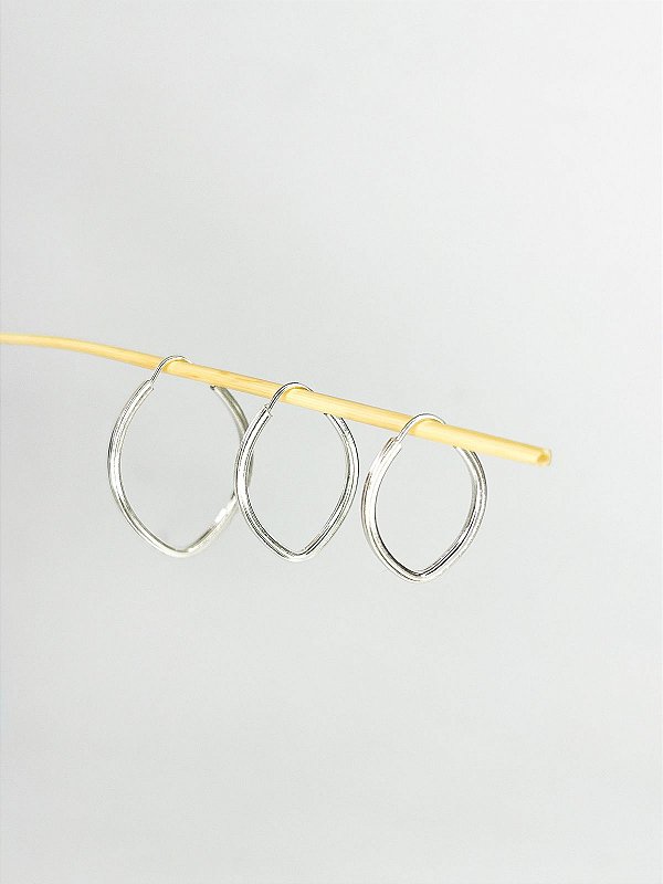 Trio de Brincos Argolas Oval Fio Quadrado Prata 925